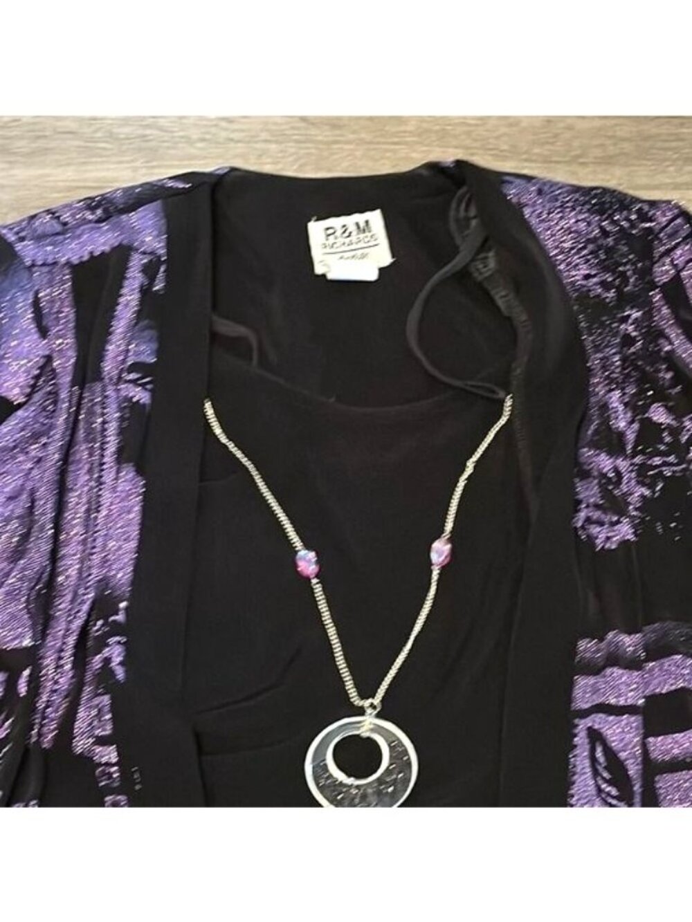 R&M Richards Petite 2-Piece Outfit Black Velvet Tank & Purple Glitter Jacket Siz - Picture 2 of 7